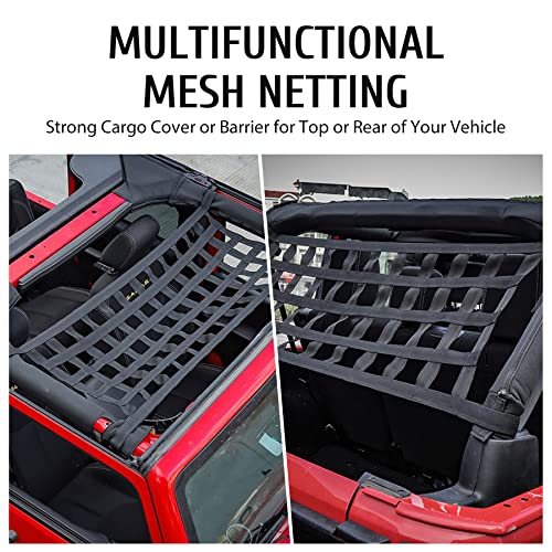 Omt Mesh Cargo Net 2 Pack, Rooftop Hammock Compatible With 1987-2022 Jeep Wrangler Yj Tj Jk Jl & Gladiator Jt Jeep Wrangler Hammock Top Netting 4-Door And 2-Door #TOP1