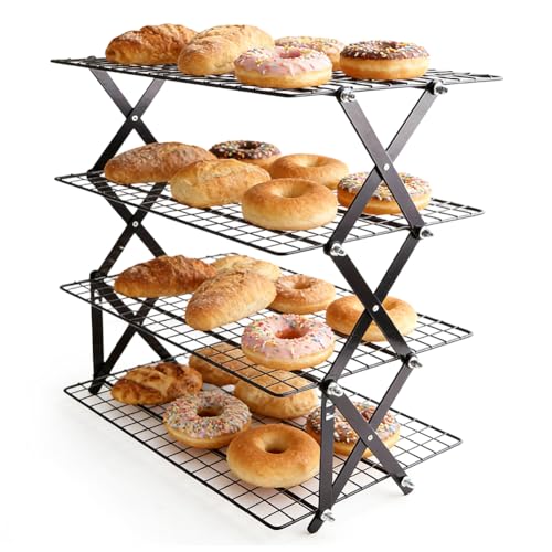 Zinueen Griglia di raffreddamento impilabile e pieghevole, a 4 piani per cucina, griglia di raffreddamento pieghevole e griglia per biscotti, torte, muffin, pane