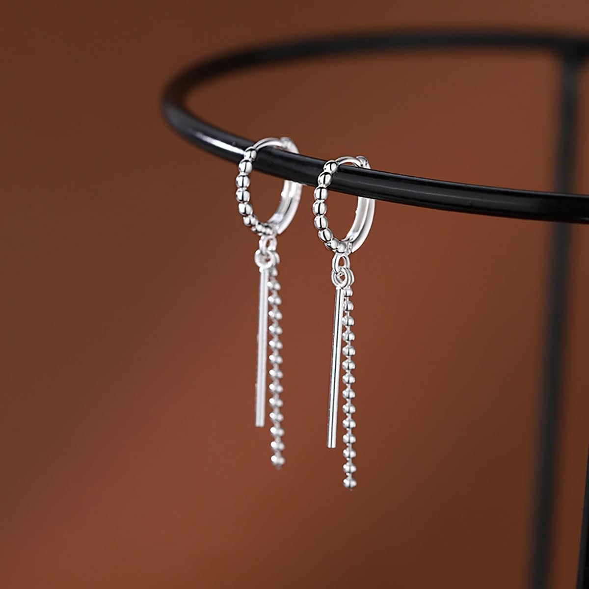 SLUYNZ 925 Sterling Silver Bead Ball Hoop Earrings for Women Teens Minimalist Bar Hoop Earrings Dangle