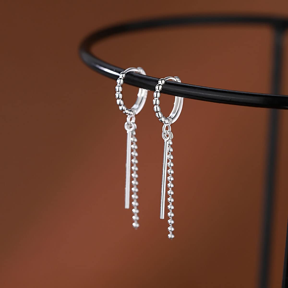 SLUYNZ Pendientes de aro de plata de ley 925 con cuentas para mujer, minimalistas, aretes de aro colgantes