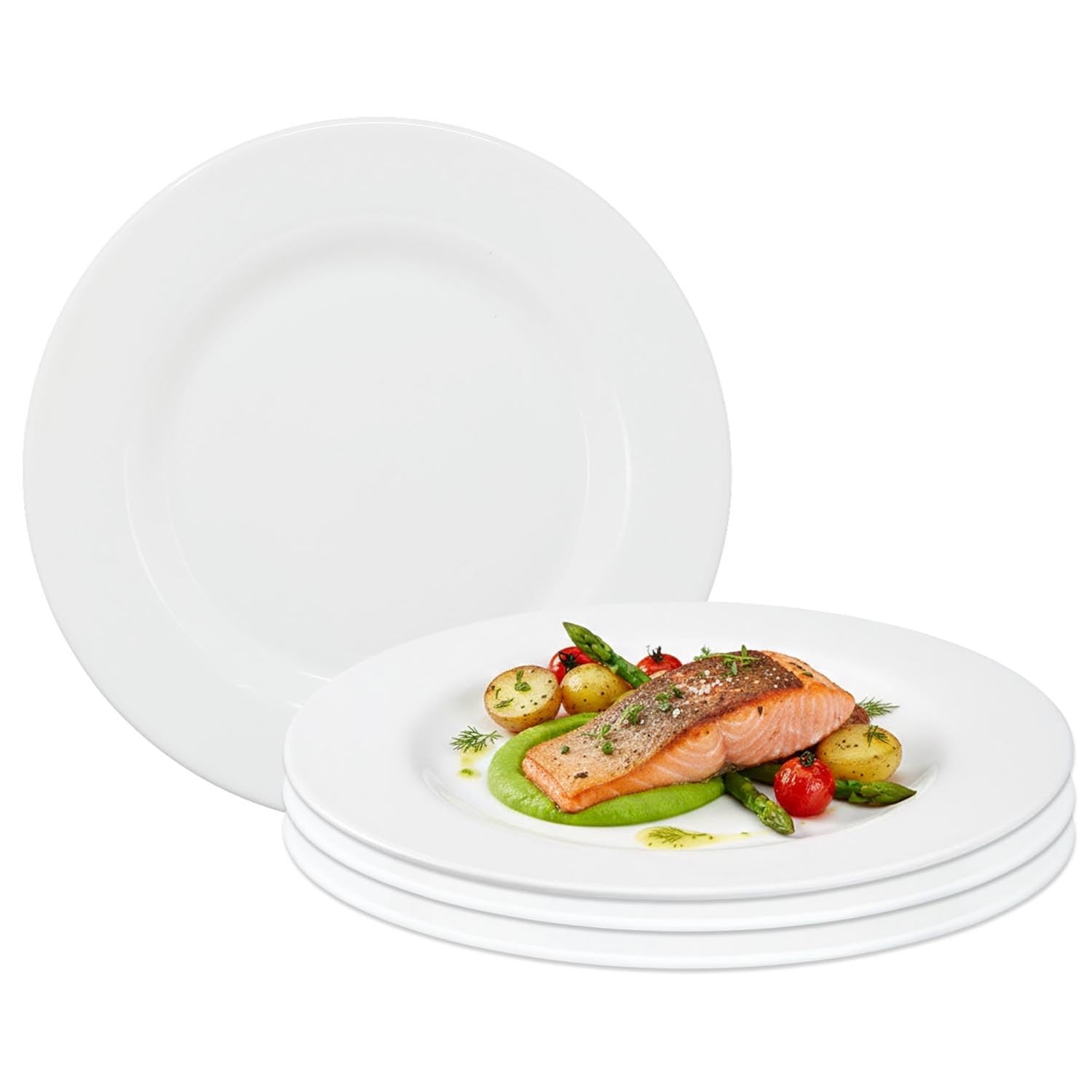 UNIQUE HOME LIVING 4-Piece Classic White Dinner Plates Set, 31cm Zenix Glass Round Dinner Plates, 12.2 inches Large Main Course Plate Dining Serving Dishes Set, Scratch Resistant, Dishwasher Safe