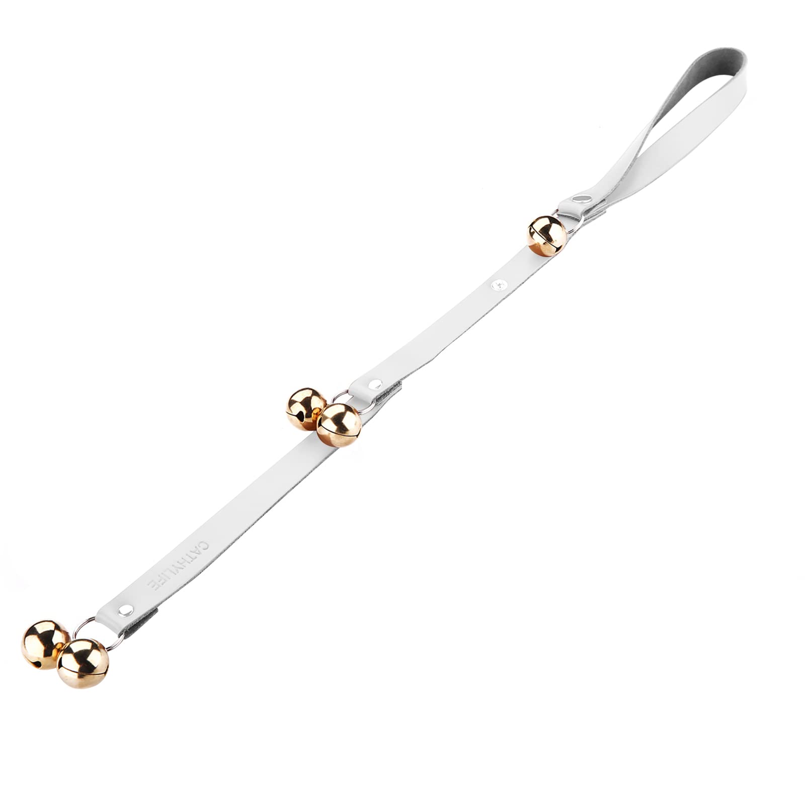 CATHYLIFE Leather Dog Doorbells for Door Knob/Potty Training/Go Outside, Length Adjustment Copper Dog Bell, Housetraining Hanging Bell, White Leather