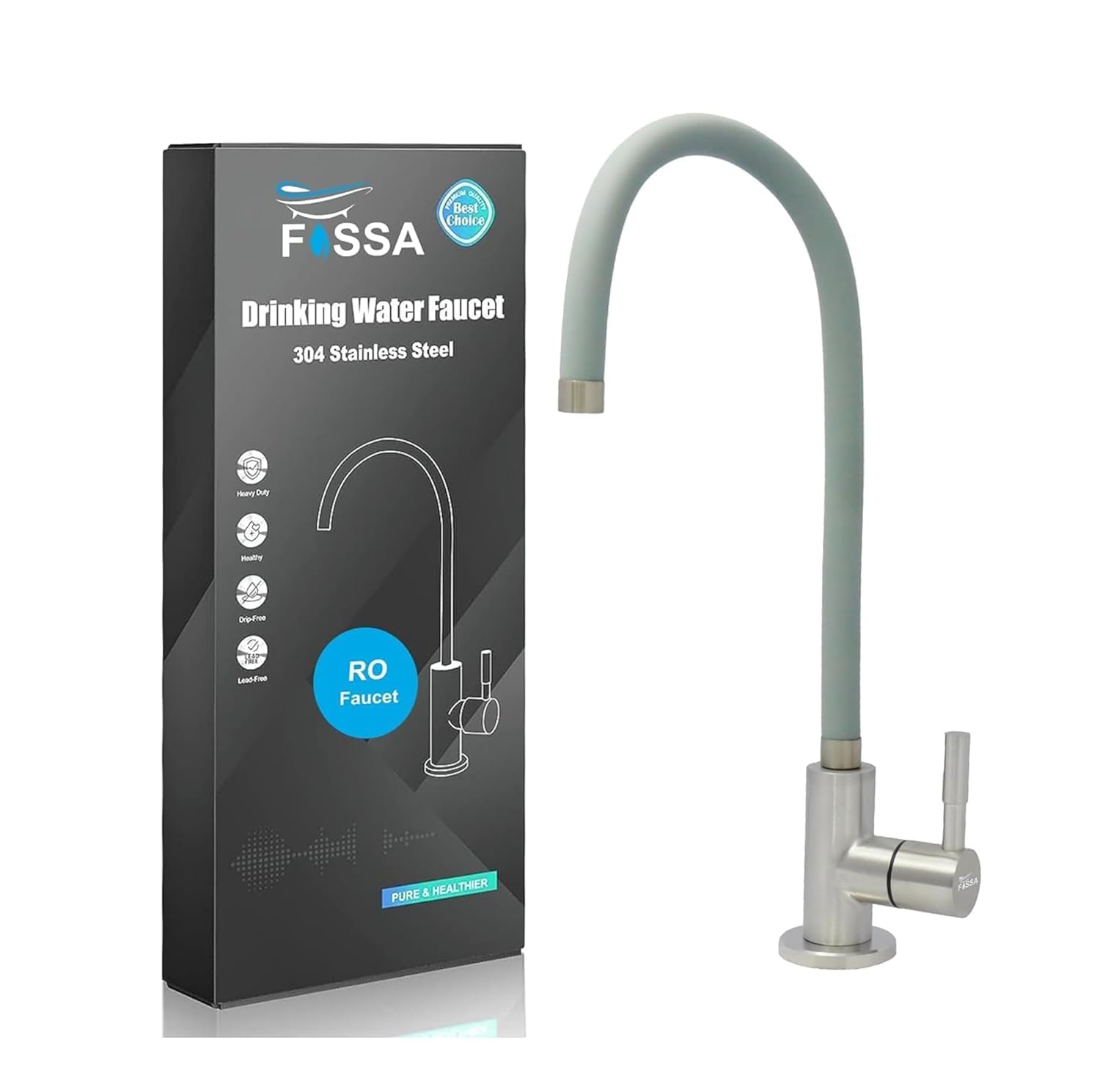 Fossa Stainless Steel RO Tap with Flexible Swivel Spout for Kitchen/Sink/Wash Basin - Matte Finish, Water Filter Faucet, 100% Lead-Free Drinking Water Faucet Stainless Steel Body (Grey)-image-13