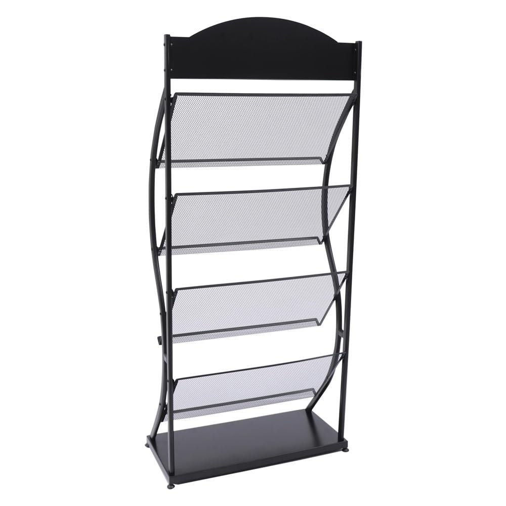 Zeitschriftenständer Schwarz/Weiß 4-lagiges Zeitschriftenregal, Präsentationsständer, Bücherregal, Ständer, unteres Regal for Empfangsbereiche, Wartezimmer, Schulen Zeitungsständer(Schwarz)