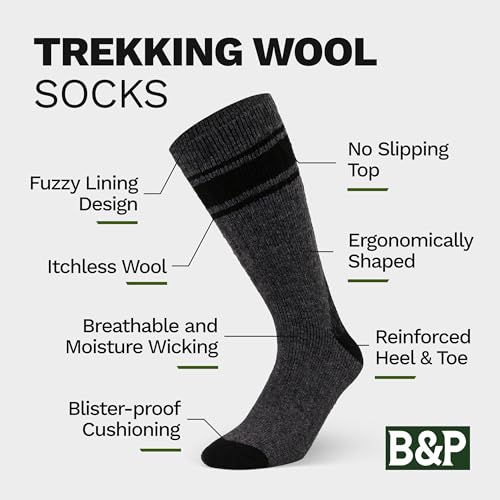 B&P Ultimate Merino Wool Socks for Men & Women - Warm Winter Socks with Moisture Control and Anti-blister Cushioning2