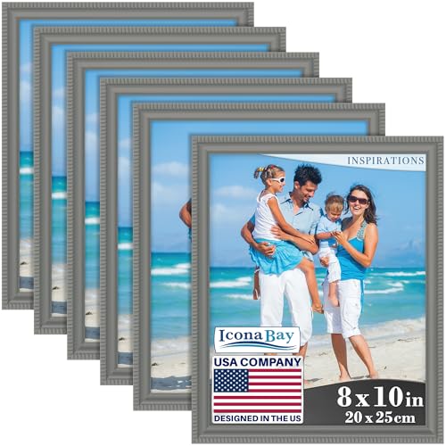 Icona Bay 8x10 Picture Frames (Gray, 6 Pack), Beautifully Detailed Molding, Contemporary Picture Frame Set, Wall Mount or Table Top, Inspirations Collection