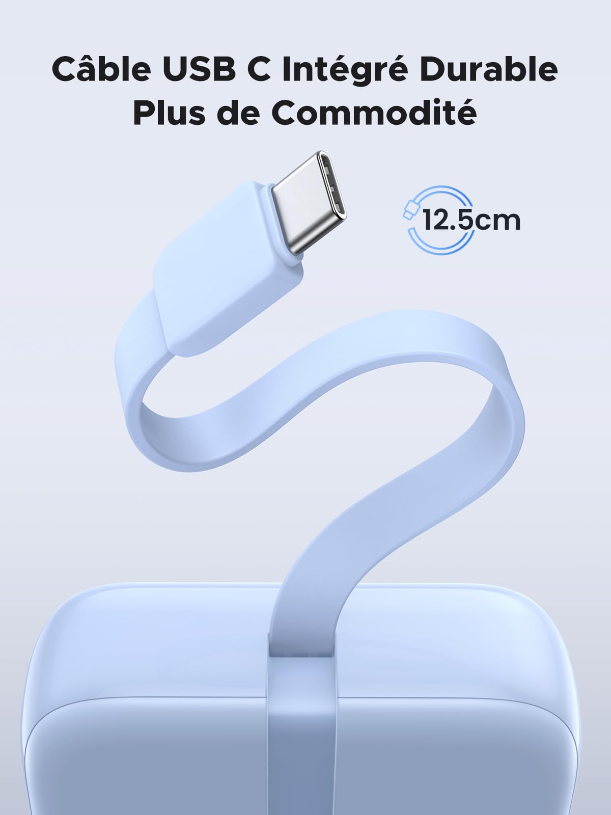 UGREEN Batterie Externe 20000mAh 22.5W Câble Intégré USB C Power Bank Portable Charge Rapide 2 Ports Emoji Affichage Compatible avec iPhone 17 16 15 14 13 Air Plus Pro Max Galaxy S25 S24 iPad (Bleu)
