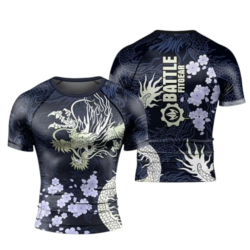 Dragon Men's Rash Guard Shirts Short Sleeve, Baselayer Compression Shirt for Jiu Jitsu MMA
