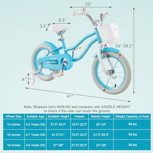 Image of BABY JOY Kids Bike, 12 14 16 18 20 Inch Boys Girls Bike w /Removable Basket | Kids Bicycle with Adjustable Seat & Handlebar, Handbrake & Coaster Brake, Training Wheels or Kickstand (Multi-Color Choices)