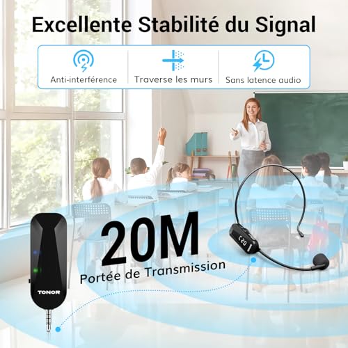 Micro sans fil TONOR 20 M contre les interférences pour visites guidées