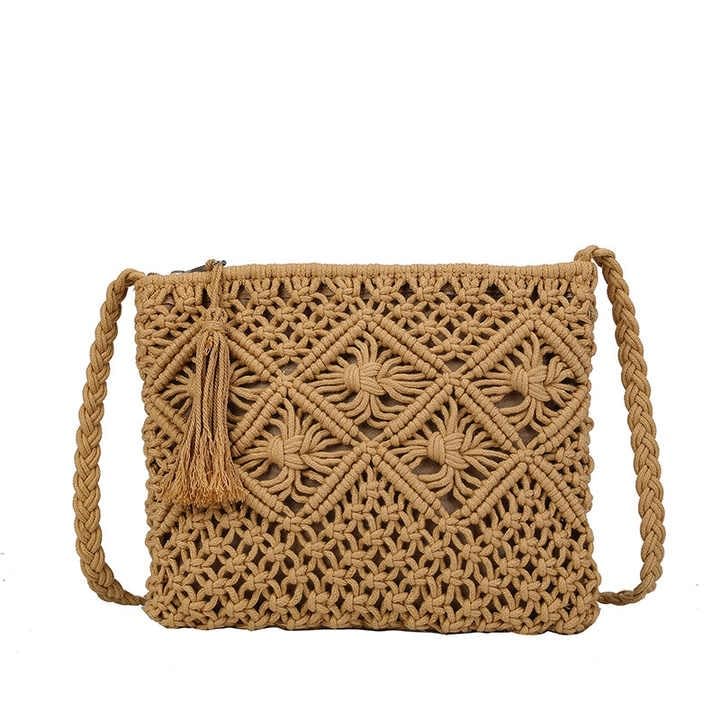 r.r.lala Fashion Woven Shoulder Bags Straw Summer Women Weave Crossbody Beach Travel Handbag Female Bag - Size: Width 25 cm x Length 20 cm Beige Color-picture-47