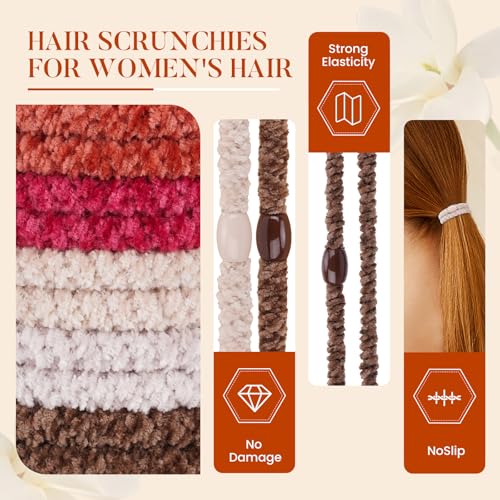 Image of FORENEE Braided Hair Ties No Damage, 10 Pcs Soft Plush Hair Bands for Women's Hair, Bracelet Hair Elastics & Ponytail Holders for Thick Hair - Ember Glow