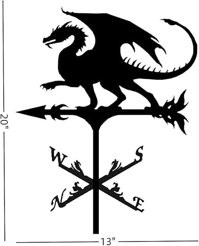 Miniatura 2 de Dragon - Veleta para montaje en techo, techo de cobertizo de metal de 20 pulgadas de altura, adorno de dragón volador para exteriores, patio,