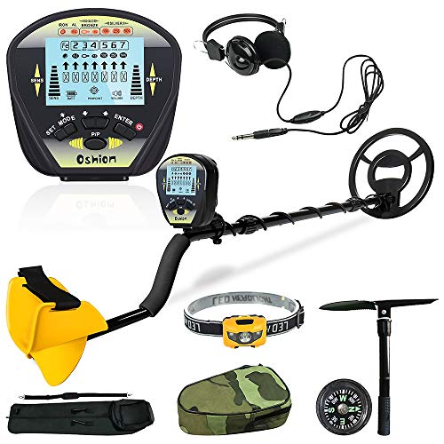 Détecteur de métaux électrique Haute précision pour Adulte et Enfant avec écran LCD, écouteurs, Sac de Rangement, Pelle et Lampe Frontale, Jaune Cover