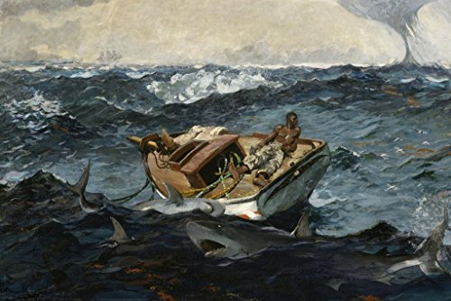 Laminated Winslow Homer The Gulf Stream Painting 1899 Man Adrift In Broken Boat Ocean Sea Shipwreck Stranded Poster Dry Erase Wall Art 36x24