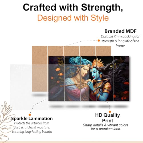 Image of The Castle Decor Lord Radha krishna painting | Multiple Frames Wall Art Painting for living room,Bedroom,Drawing room,Hotels Wooden Framed-Digital Painting (Multi Color - Design 5, 36x60 Inch)
