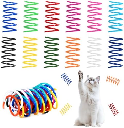 60 PCS 12 Colors Cat Spring Toys, Cat Spiral Springs for Indoor Cats, Kittens Toys Plastic Coil for Swatting, Biting, Hunting