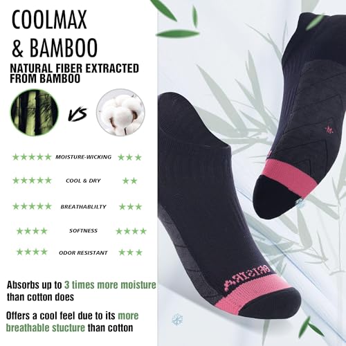 Image of BRISIRA Coolmax Bamboo Viscose Women Compression Running Ankle Socks No Show Athletic Wicking Thick Cushioned Arch Support