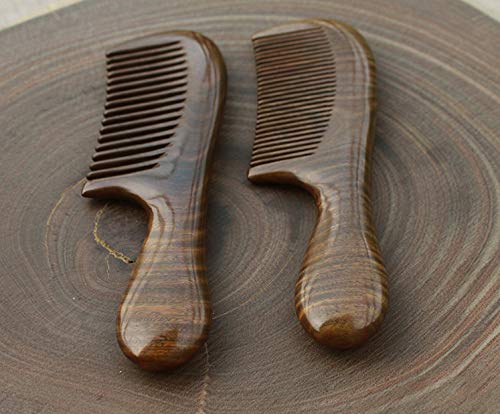 Miniatura 4 de Peine para el cabello Peine de dientes anchos de madera para cabello rizado desenredante Peine de sándalo verde