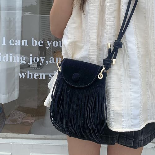 Image of Women Leather Fringe Messenger Bag Mini Hobo Crossbody Tassel Shoulder Bags