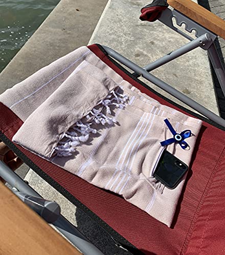 Aysesa Shoresecrets Collection: Sandproof Beach Towel With Hidden Pocket - Natural Turkish Cotton - Made In Turkey - 6’3 Long (Sunlit Sand Beige) #TOP2