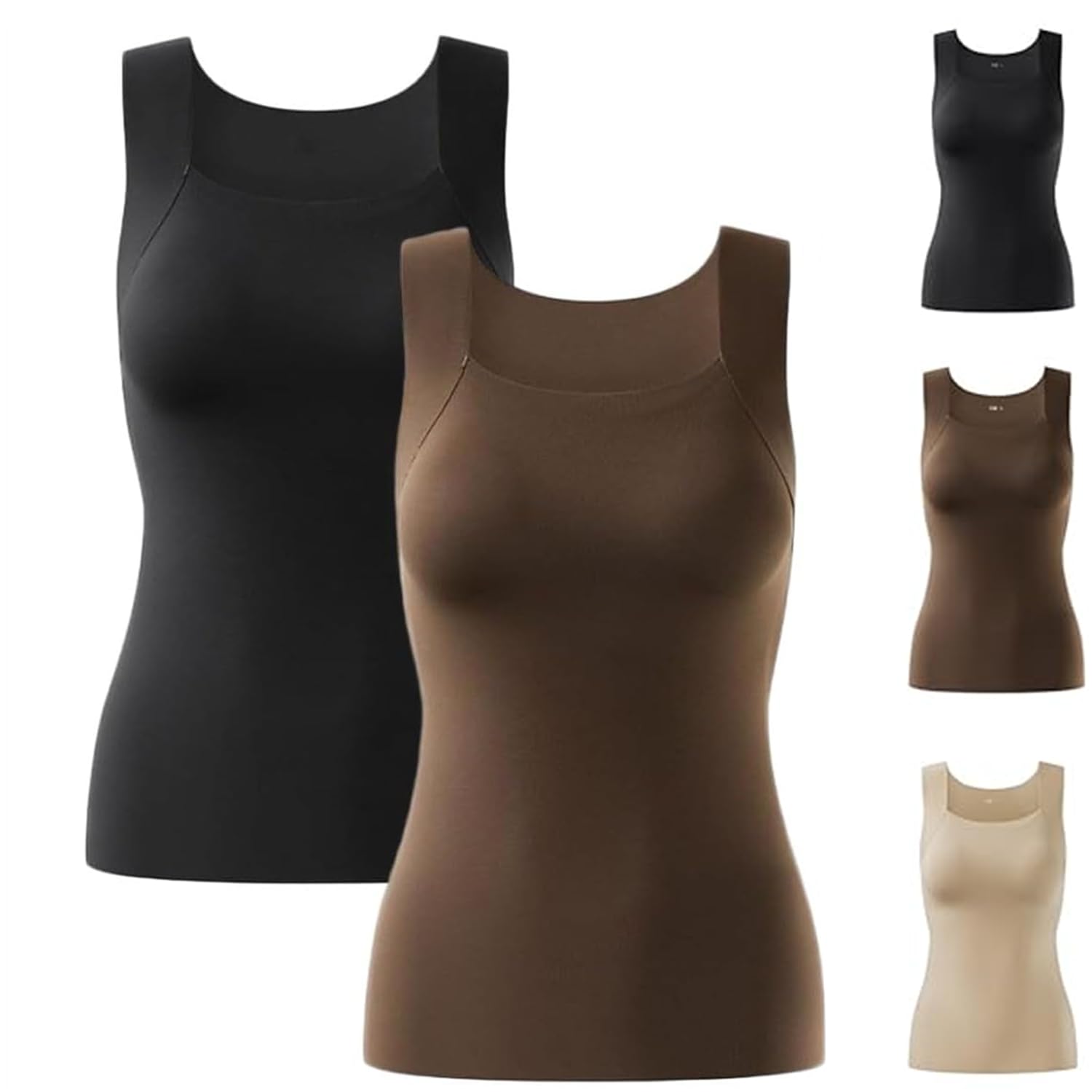 GARWAR Shamfreshen U Neck Shapewear Built-in Bra Tank,Women High Support Tummy Control Compression Tank Top with Bra (M,Black+Coffee)