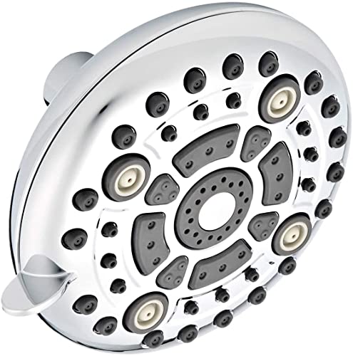 JXZH-MZ 5â€High Pressure â€“ 6 Function Shower Head w/Removable Flow Restrictor for Low Flow Showers â€“ Sturdy Brass Connector, ABS Body and Silicon Nozzles Resist Hard Water Deposits - Chrome