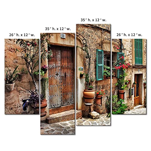 4 Panel Tuscany Wall Art Streets Of Old Mediterranean Towns Flower Door Windows Paintings Print On Canvas Architecture Pictures For Home Decor Modern Artwork #TOP6