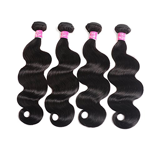 Brazilian Body Wave Virgin Hair 4 Bundles 14 16 18 20 Size,Total:400g Remy Human Hair Weaves 100% Unprocessed Hair Extensions Natural Color (14 16 18 20Inch)