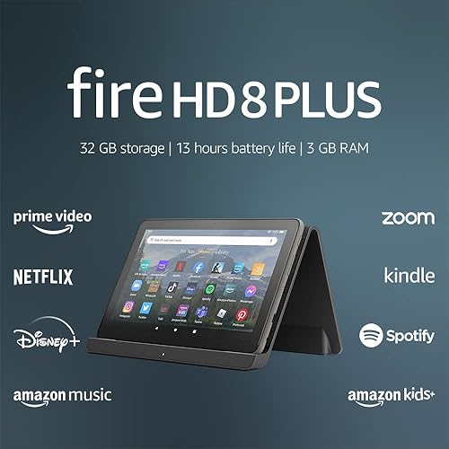 Tableta Tienda Fire HD 8 Plus, pantalla HD de 8, 32 GB, 3 GB de RAM, procesador 30 % más rápido, + Diseñado para la base de carga inalámbrica de