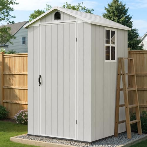 Image of Greesum 4x4FT Plastic Outdoor Storage Shed with Floor, Light Gray
