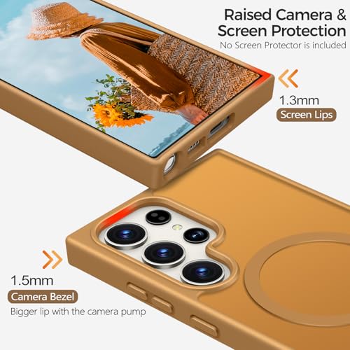 Image of Rayboen for Samsung Galaxy S23 Ultra Case Magnetic, [Compatible with Magsafe] Protective Skin Finish Matte Phone Cover for Samsung S23 Ultra with Translucent Hard Back & Soft Edge, Matte Brown