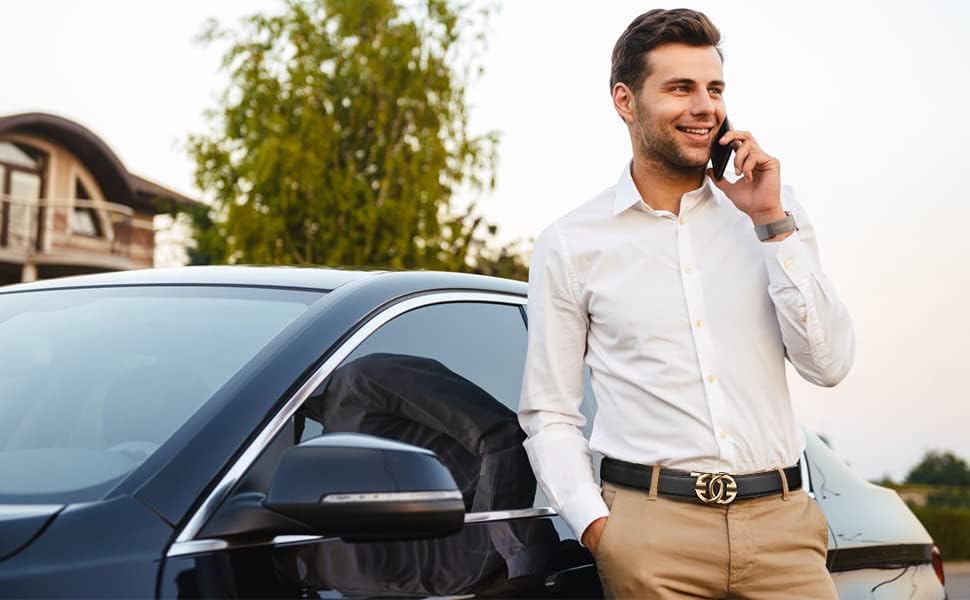 Men Real Leather Ratchet Belt Genuine Cowhide Strap 1.5" Wide Trim To Fit - Image 4