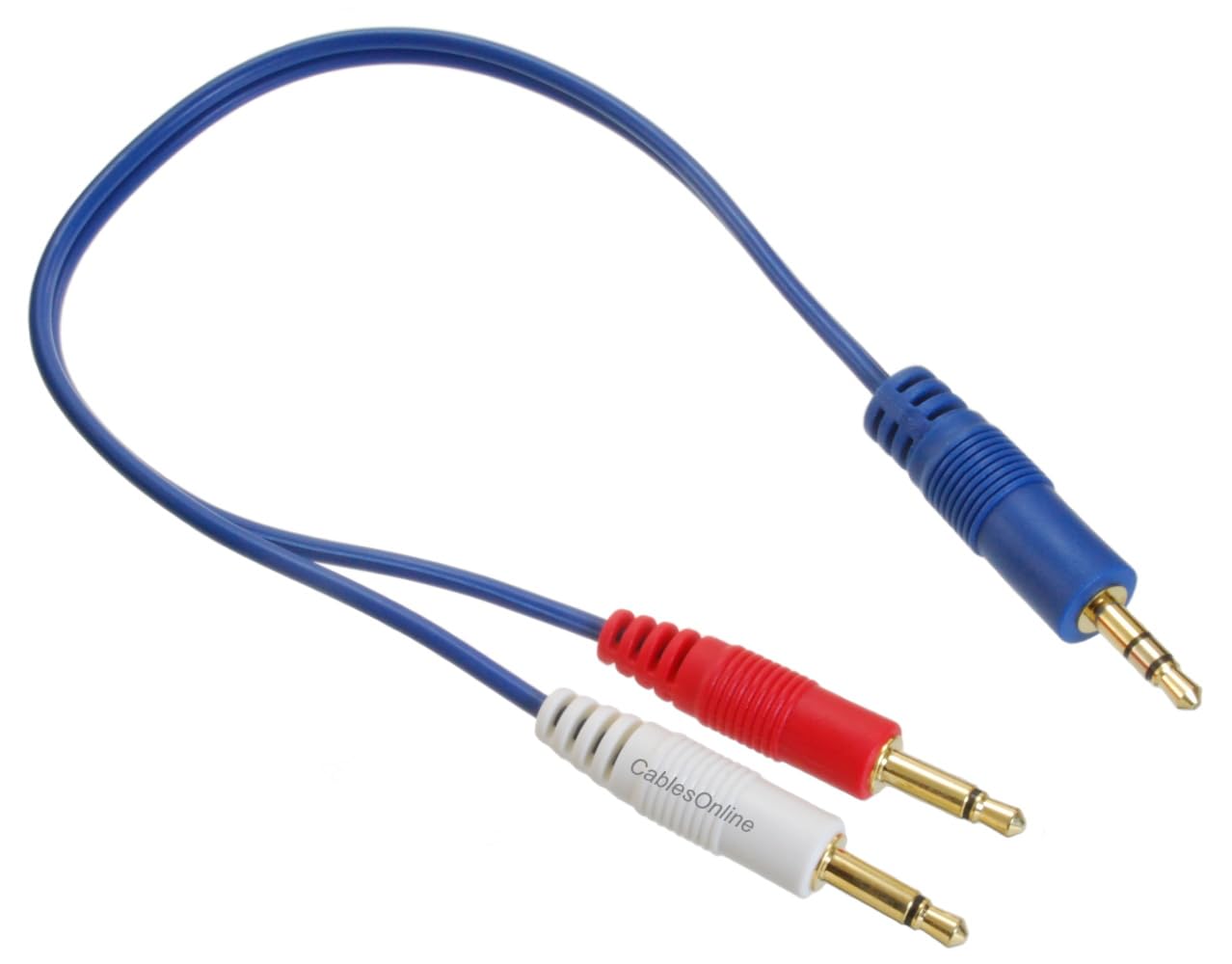 CablesOnline 3.5mm (1/8") TRS Stereo Male to Dual (Rd/Wh) 3.5mm (1/8") TS Mono Male Blue Audio Breakout Cable (1 Foot)