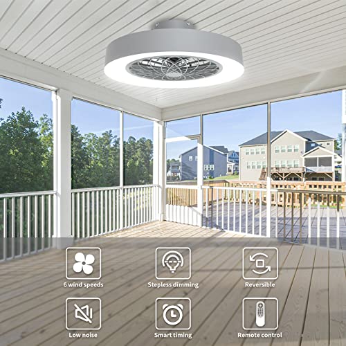 Jhhf Ceiling Fan With Lights Remote Control,Dimmable Fan Lighting, 20'' Enclosed Bladeless Fan, Semi Flush Mount,2.4Ghz Wi-Fi Bluetooth & App Controlled With Alexa And Google Assistant (Dark Grey) #TOP3