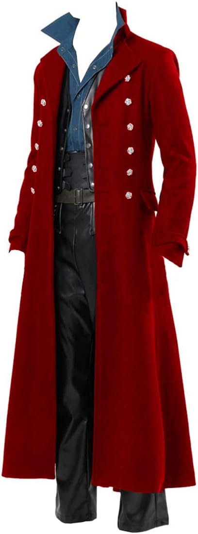 Mens Steampunk Vintage Jacket Gothic Victorian Frock Coat Uniform Halloween Costume Tailcoat Red - Image 4