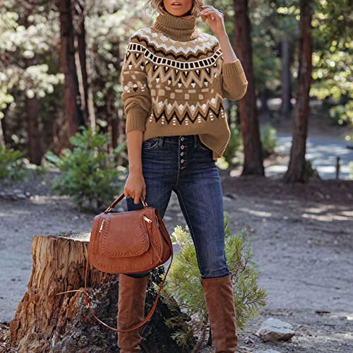 Image of JUNBOON Women's Casual Leopard Print Knitted Pullover Sweaters Long Sleeve Crew Neck Jumper Tops