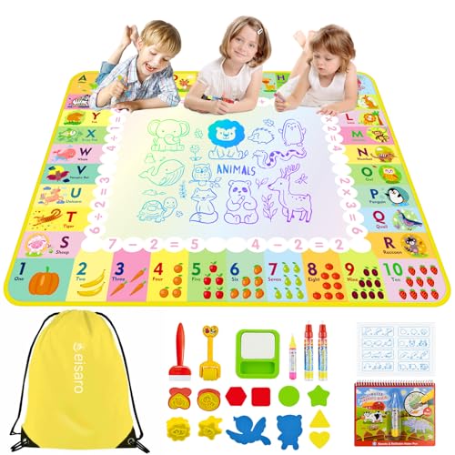eisaro Tappeto Gioco Bambini 120x90cm | Giochi Bambini 1 Anni, Tappeto Magico con Libro di Pittura ad Acqua, Colori per 1-6 Anni, 4 Penna Acqua, Natale Pasqua Regalo, Borsa Stoccaggio