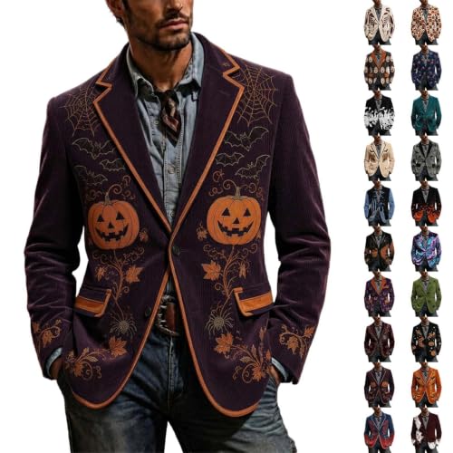 Men's Halloween Blazer Pumpkin Print Corduroy Lined Suit Jacket Costume - image 1