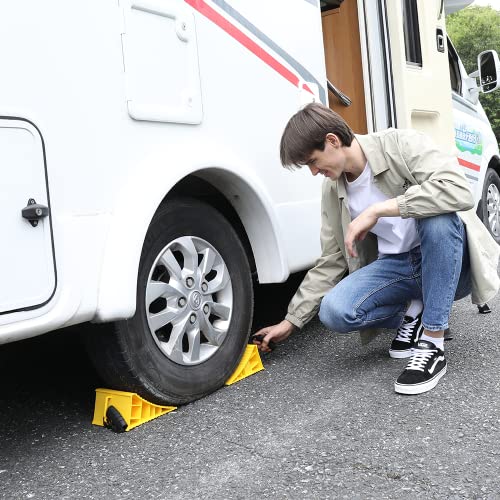 Homeon Wheels Rv Camper Large Wheel Chocks Extra Wide With Handle And Rope For Travel Trailers, Cars, Tire Chocks Blocks 2 Packs Hard Plastic Heavy Duty(Yellow) #TOP5