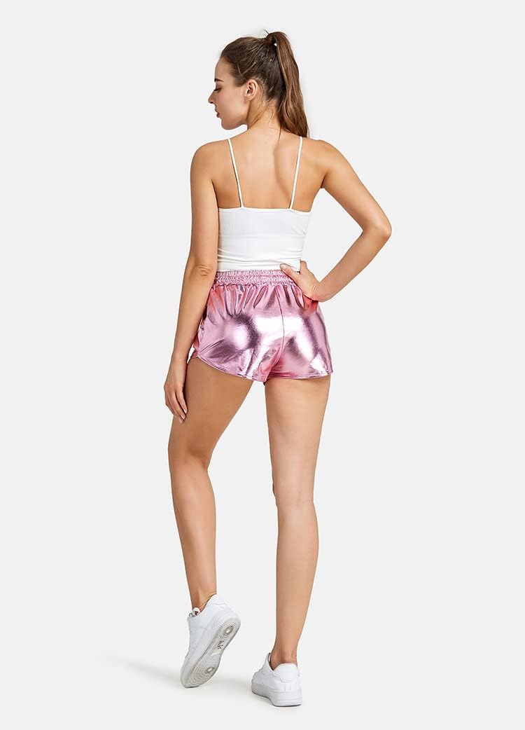 Shiny Metallic Sexy Shorts Women High Waist Reflective Pants Sparkly Outfit Elastic Waist Rave Dance Party - Image 4