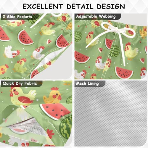 ALAZA Yellow Chicken Watermelon Dot Boys Quick Dry Beach Board Shorts Kids Swim Trunks Bathing Suit Swimsuit3