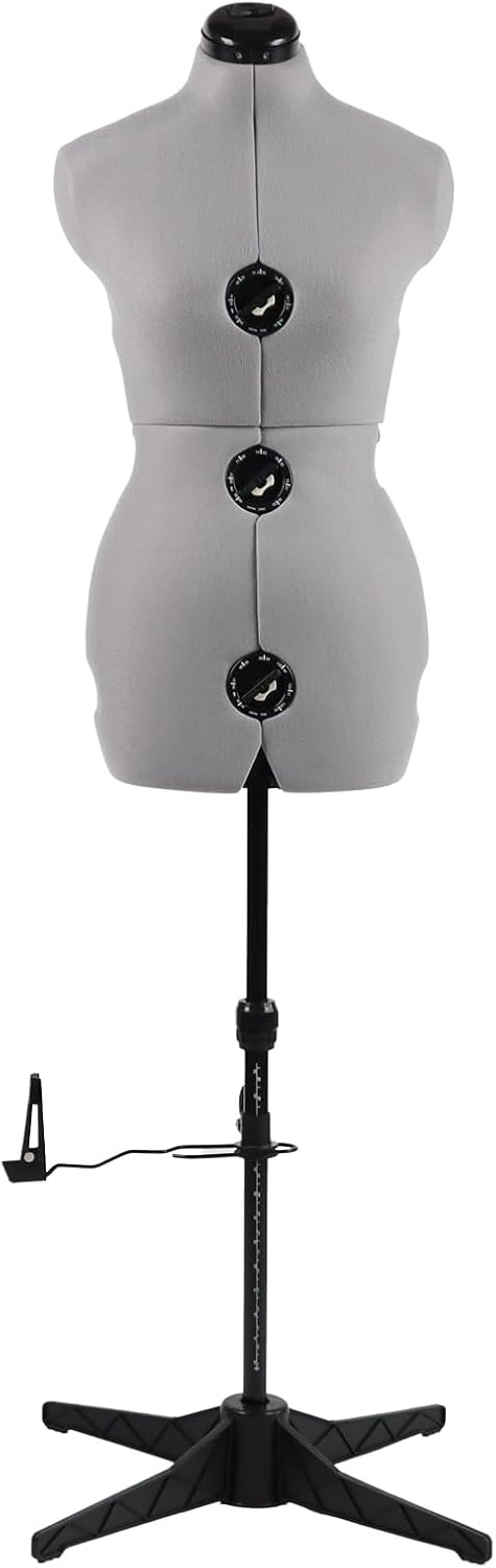 Dress Forms for Sewing, Grey Female Mannequin Adjustable Size 6-14, Pin able Model Body with 13 Dials & 360 Degree Hem Guide, Up to 75" Height Adjustable for Clothing Display