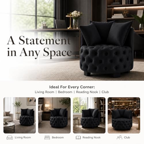Sillón Redondo Tapizado Piel de Conejo Negro miniatura 7