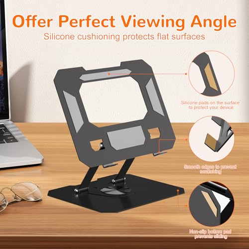 Image of Adjustable Ergonimic Foldable Tablet Stand for Desk with 360 Rotating Base,Compatible with iPad /iPhone Portable Monitor up to 15 Inches for Office Desk,Black