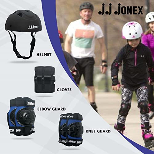 Image of JJ JONEX Protective Set Skating and Cycling for Age 12 to Above yearsSkating Guard Combo (Large, Black /Blue) (MYC)