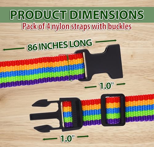 Image of Mandala Crafts 4 PCs Rainbow Adjustable Bag Buckle Straps Belt with 1 Inch Quick Side Release Clips 86 Inch Nylon Webbing - Utility, Packing, Suitcases, Sleeping Bags, Backpacks, Luggage Straps