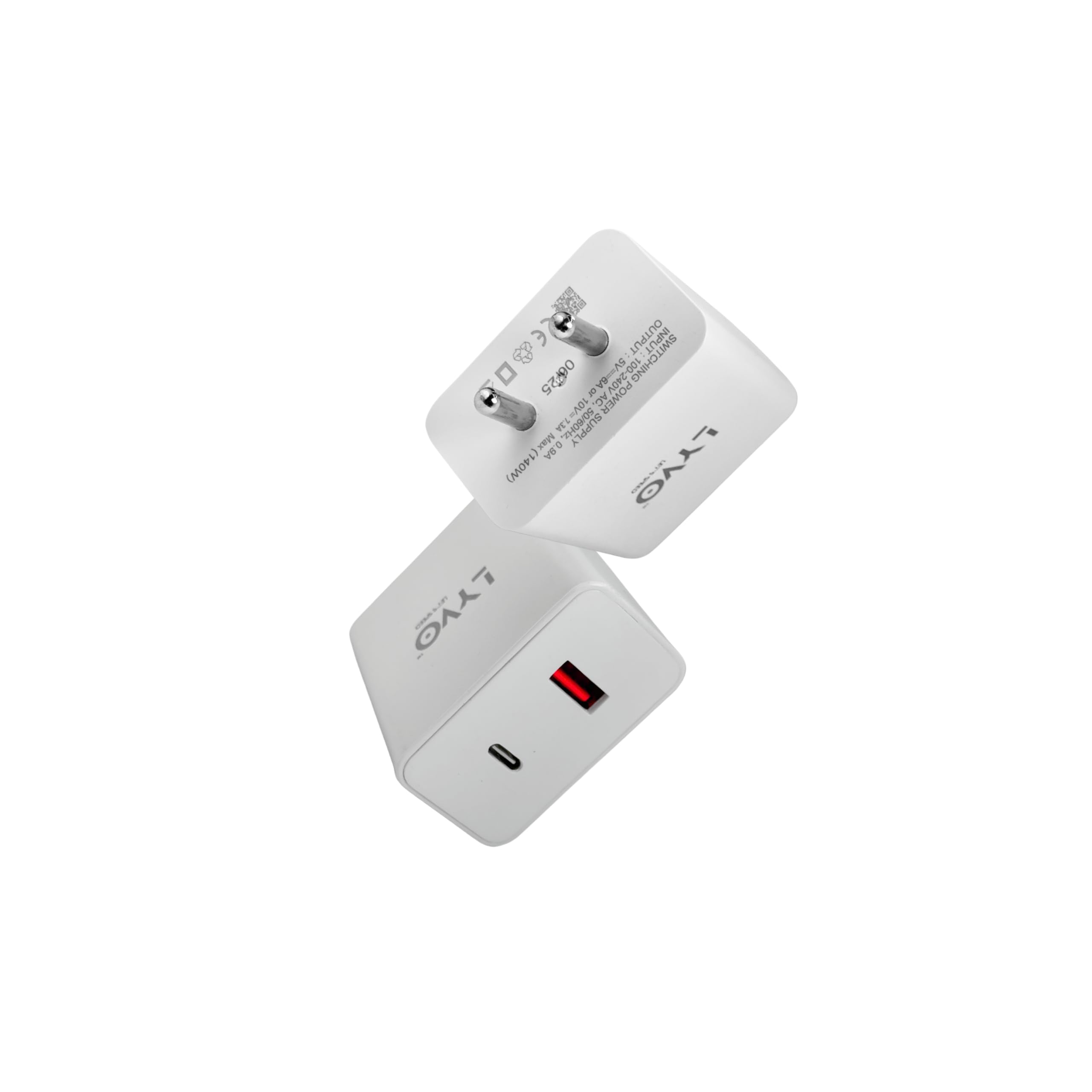 LYVO 140W PD (Power Delivery) Fast Wall Charger with Dual Ports (USB-A & Type-C) | 7.3A Universal Adapter for Mobile Phones, Tablets, Laptops & More | Includes Detachable USB-C to USB-C Cable (White) - Image 3 thumbnail