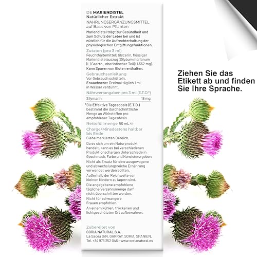 Carduus Mariendistel Tropfen Hochdosiert 520mg/ml 50ml - Leber Kur & Detox - Unterstützt Leberfunktion, natürliche Entgiftung und eine gesunde Verdauung - Silymarin - Milk Thistle - Soria Natural