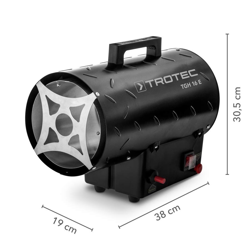 TROTEC Gasheizgebläse TGH 16 E – Heizleistung 15 kW – Elektroheizer Luftmenge 580 m³/h – Gaskanone, Bauheizer